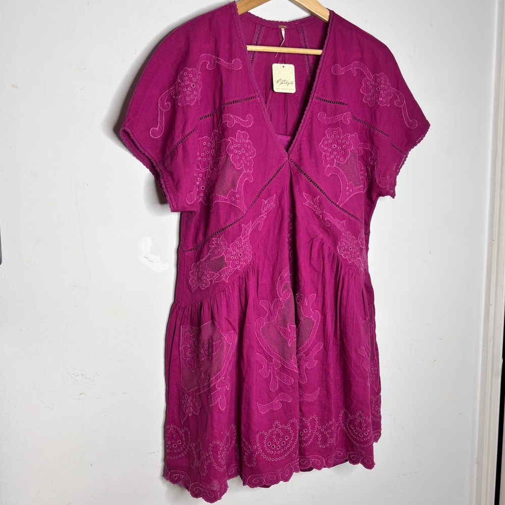 Free‎ People Short Sleeve Serenity Dress in Fuchsia Dragonfruit Punch Size M NWT - Picture 3 of 15